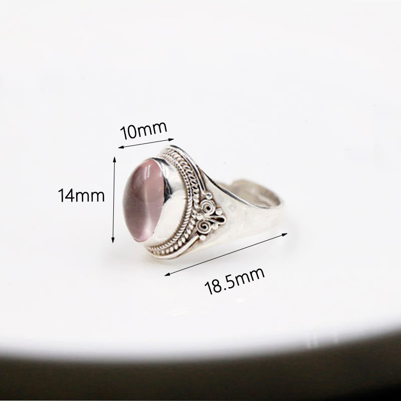 Anillo ajustable de energía amorosa de cuarzo rosa natural hecho a mano en plata de ley 925 con Buddha Stones