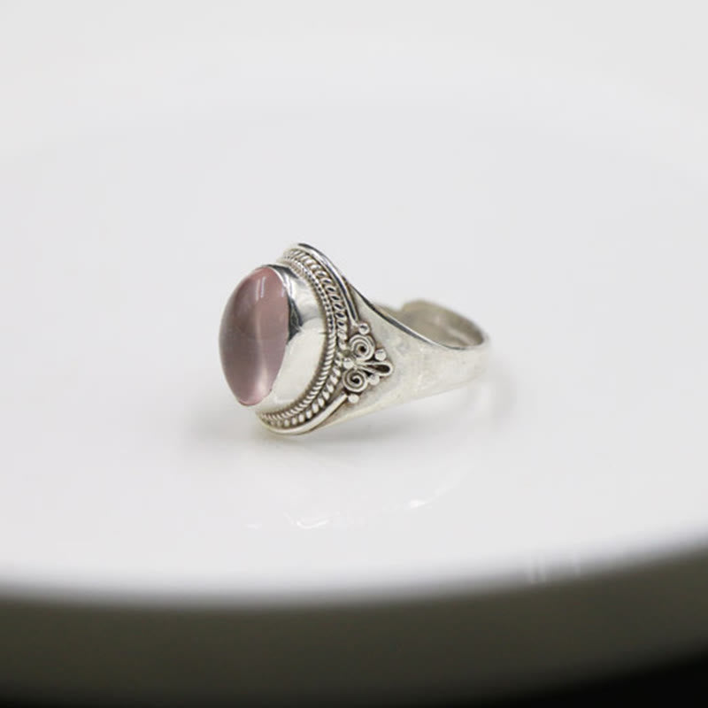 Anillo ajustable de energía amorosa de cuarzo rosa natural hecho a mano en plata de ley 925 con Buddha Stones