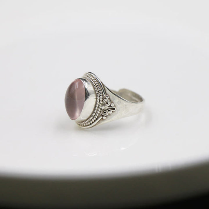 Anillo ajustable de energía amorosa de cuarzo rosa natural hecho a mano en plata de ley 925 con Buddha Stones