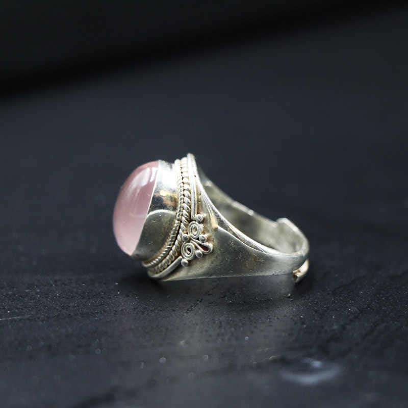 Anillo ajustable de energía amorosa de cuarzo rosa natural hecho a mano en plata de ley 925 con Buddha Stones