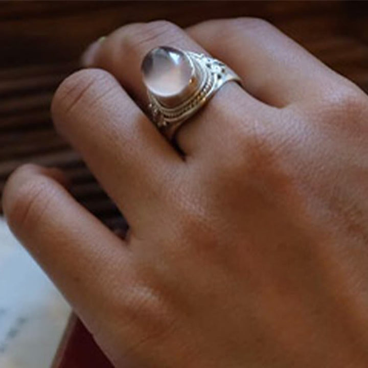 Anillo ajustable de energía amorosa de cuarzo rosa natural hecho a mano en plata de ley 925 con Buddha Stones