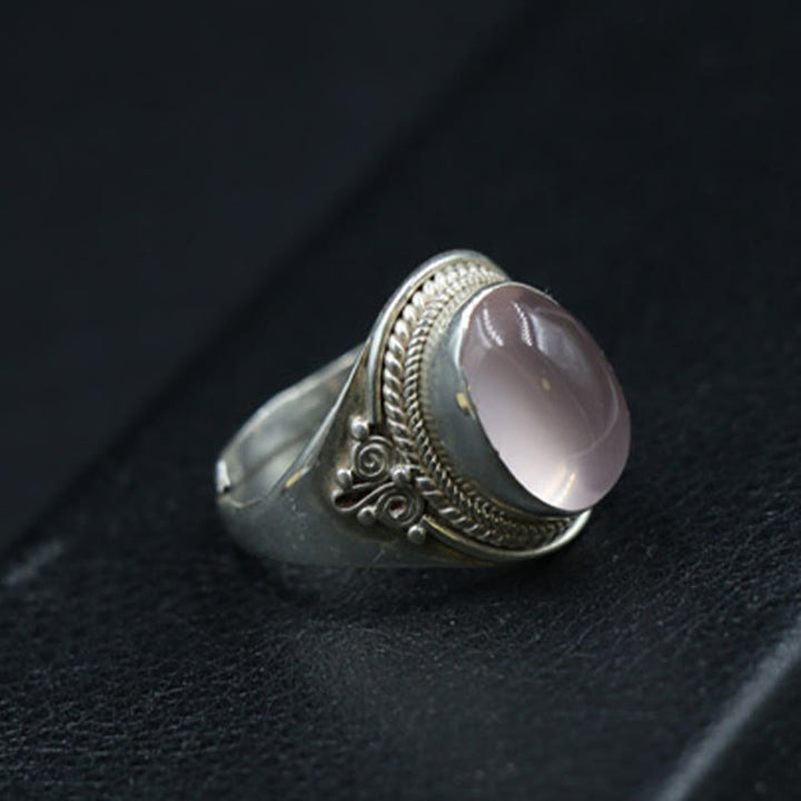 Anillo ajustable de energía amorosa de cuarzo rosa natural hecho a mano en plata de ley 925 con Buddha Stones