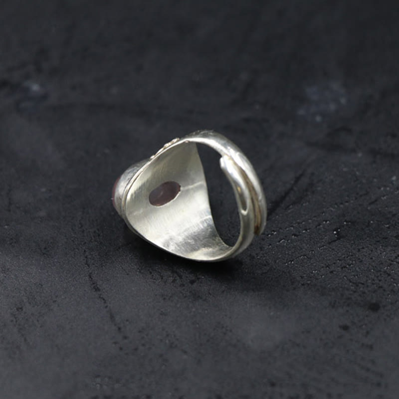 Anillo ajustable de energía amorosa de cuarzo rosa natural hecho a mano en plata de ley 925 con Buddha Stones
