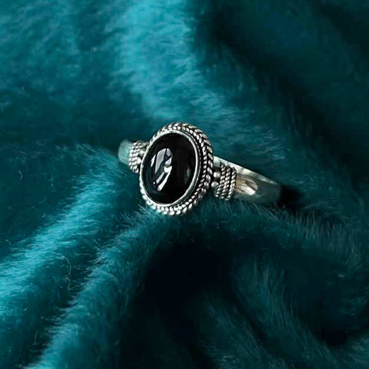 Anillo ajustable de la fortuna con Buddha Stones en plata de ley 925, hecho a mano, de ónix negro