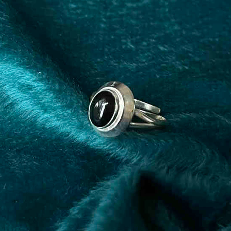 Anillo ajustable de la fortuna con Buddha Stones en plata de ley 925, hecho a mano, de ónix negro
