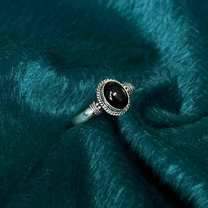 Anillo ajustable de la fortuna con Buddha Stones en plata de ley 925, hecho a mano, de ónix negro