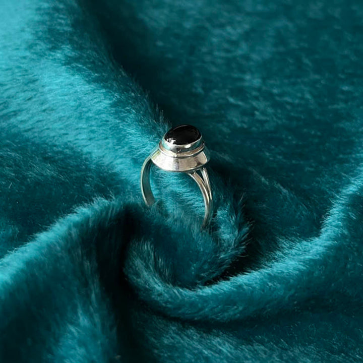 Anillo ajustable de la fortuna con Buddha Stones en plata de ley 925, hecho a mano, de ónix negro