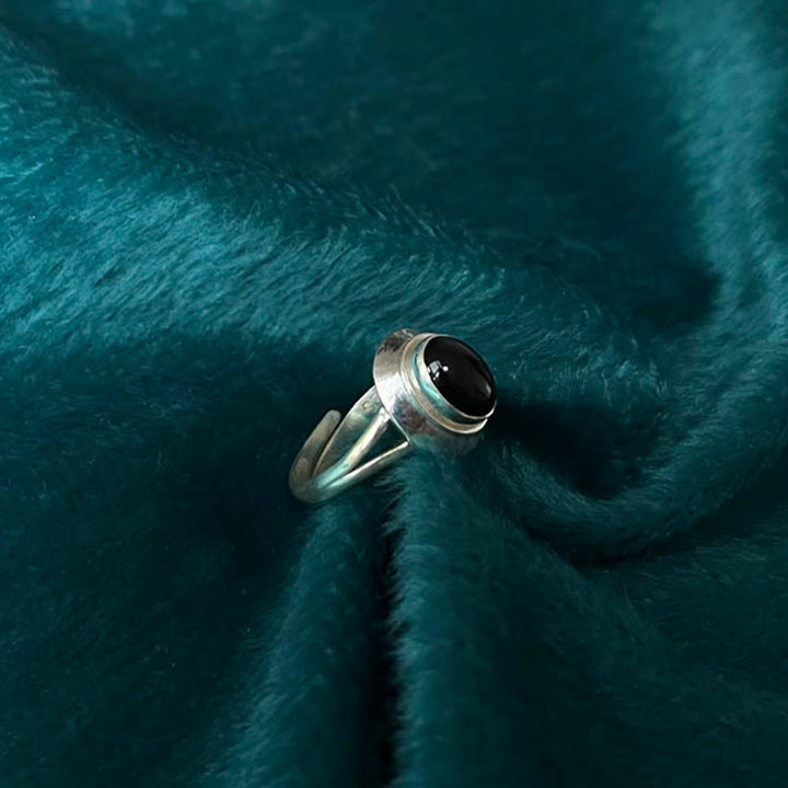 Anillo ajustable de la fortuna con Buddha Stones en plata de ley 925, hecho a mano, de ónix negro