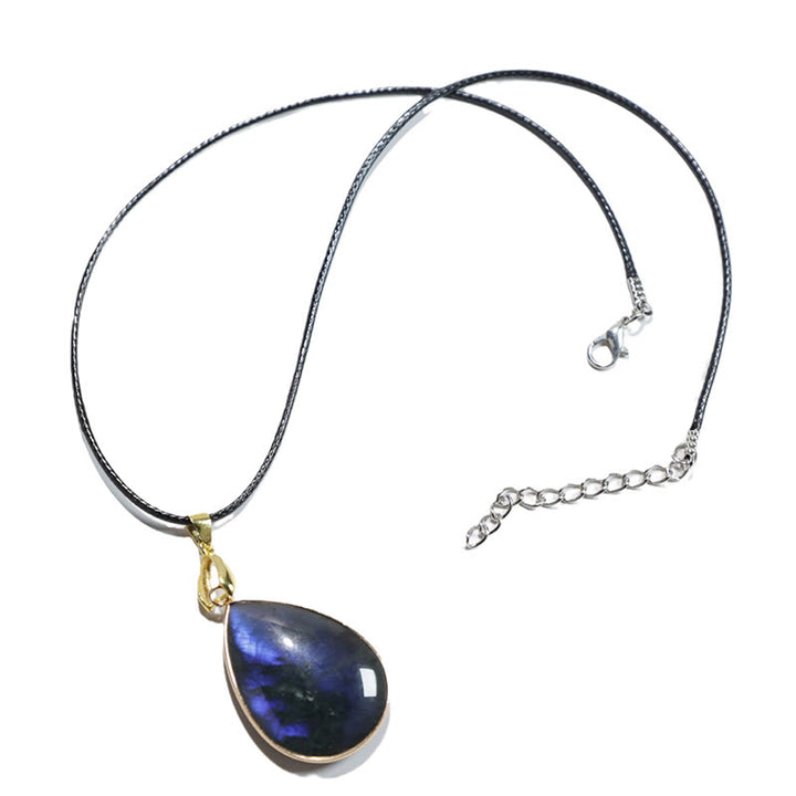 Collar con colgante curativo de labradorita con diseño de gotas de agua y Buddha Stones