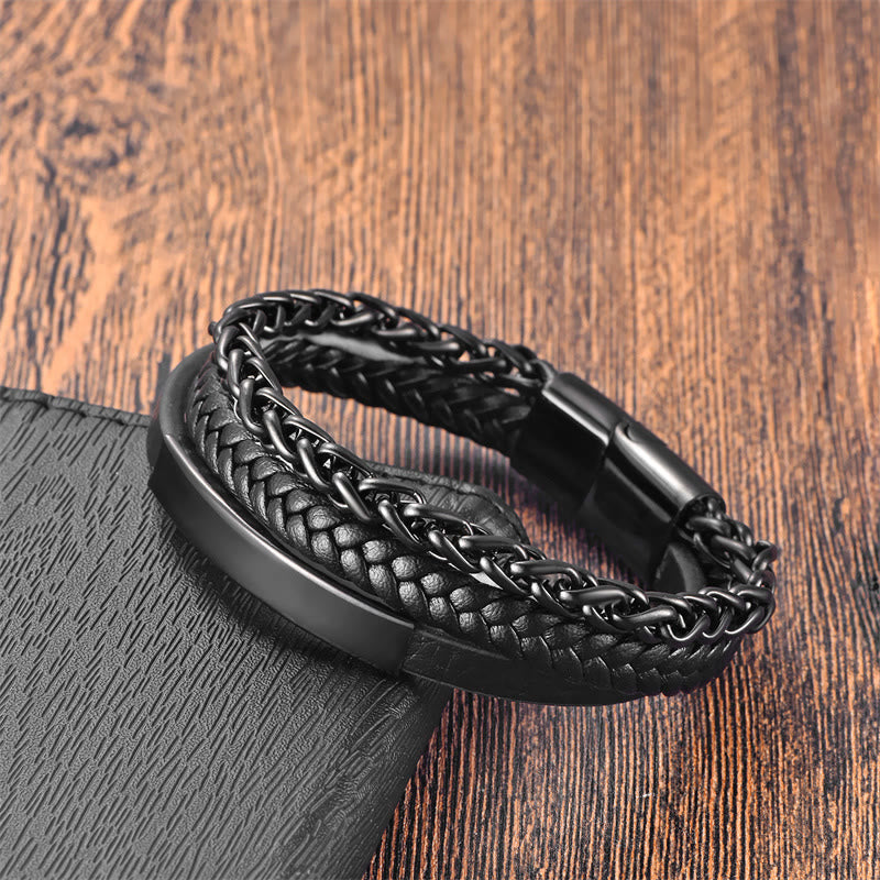 Pulsera de cuero multicapa con hebilla de estimulación de acero y titanio con diseño de Buddha Stones - image 2