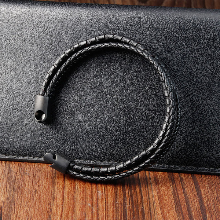 Pulsera de cuero multicapa reforzada con acero de titanio y diseño trenzado simple de Buddha Stones