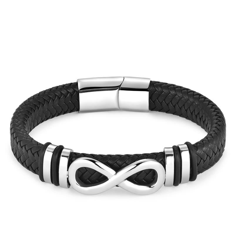 Pulsera de cuero trenzado reforzado con acero de titanio y diseño de nudo infinito con Buddha Stones