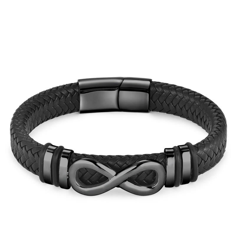 Pulsera de cuero trenzado reforzado con acero de titanio y diseño de nudo infinito con Buddha Stones