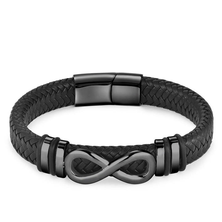 Pulsera de cuero trenzado reforzado con acero de titanio y diseño de nudo infinito con Buddha Stones