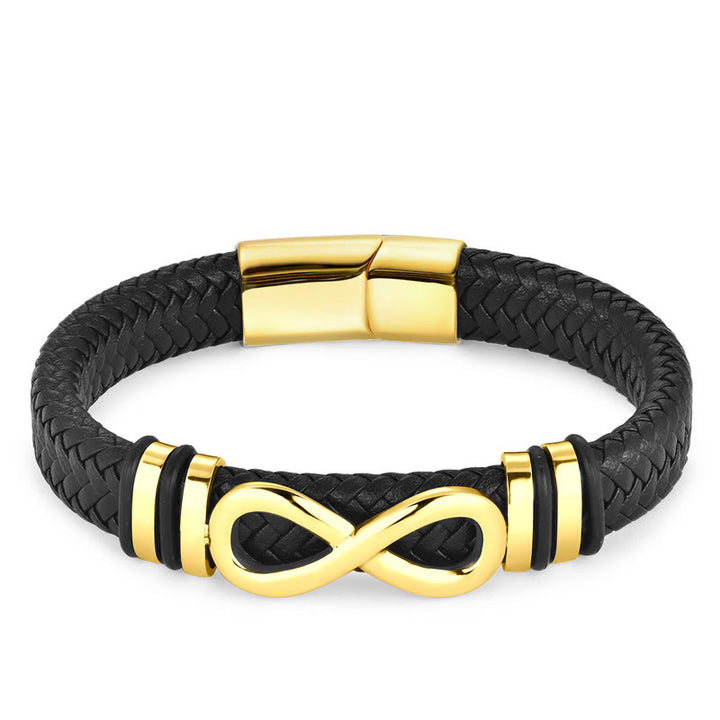 Pulsera de cuero trenzado reforzado con acero de titanio y diseño de nudo infinito con Buddha Stones