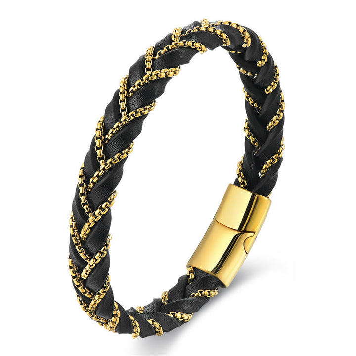 Pulsera de cuero trenzado con diseño sencillo de Buddha Stones , acero de titanio y hebilla de piel.