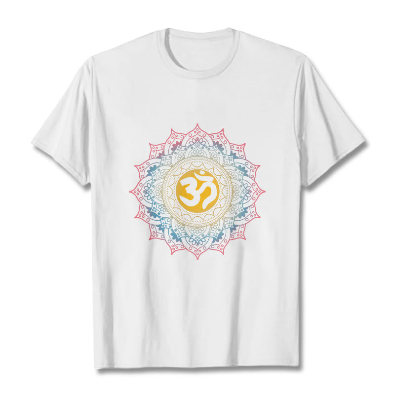 Camiseta con estampado OM de mandala con degradado de color y Buddha Stones - Blanco - 2XL - image 6