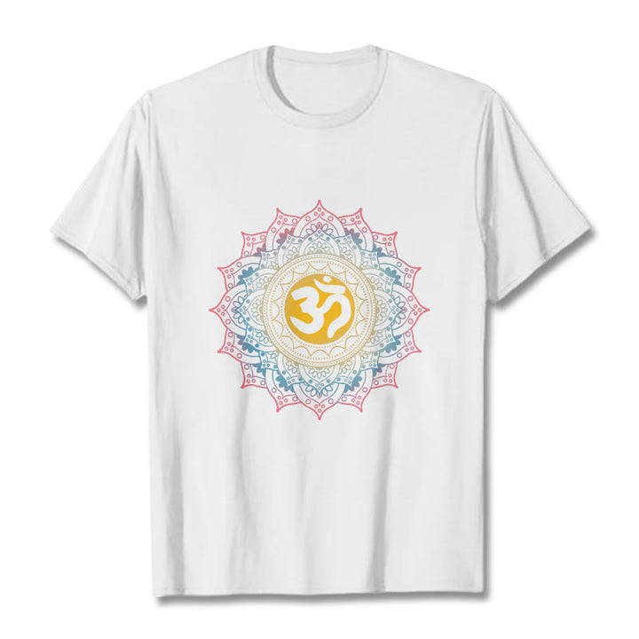 Camiseta con estampado OM de mandala con degradado de color y Buddha Stones - Blanco - 2XL - image 5