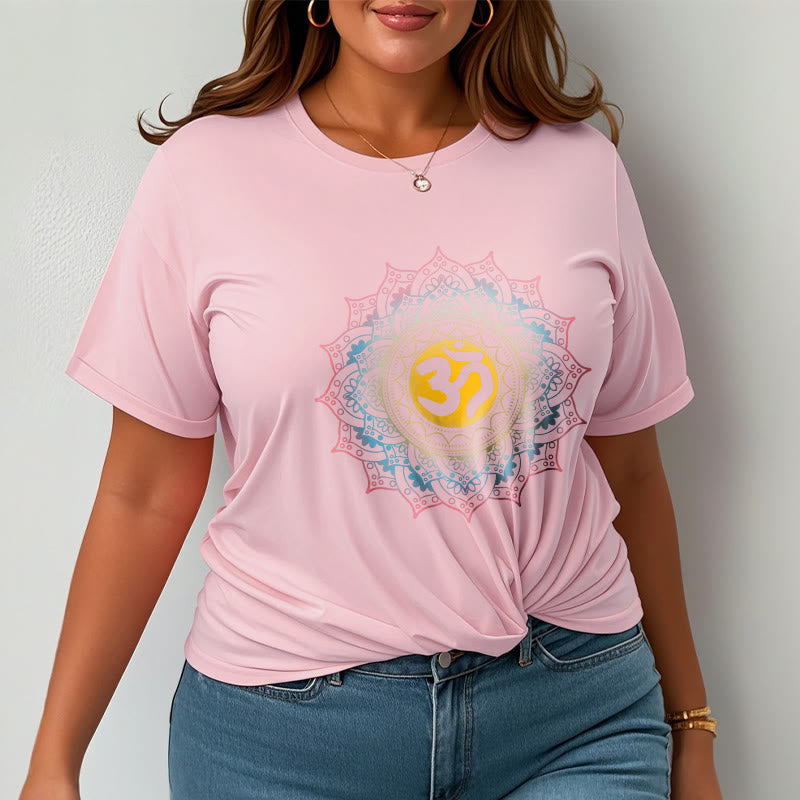 Camiseta con estampado OM de mandala con degradado de color y Buddha Stones - image 13