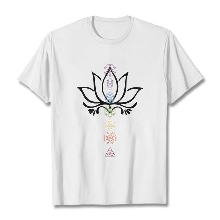 Camiseta de geometría sagrada con Buddha Stones y loto - Blanco - 2XL - image 6