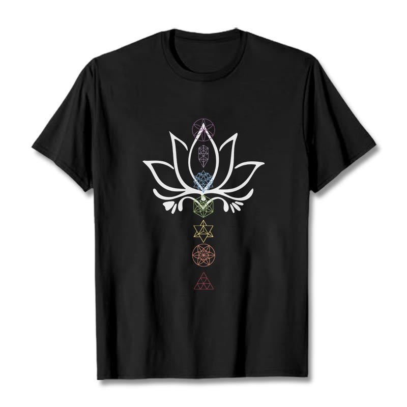 Camiseta de geometría sagrada con Buddha Stones y loto - Negro - 2XL - image 1