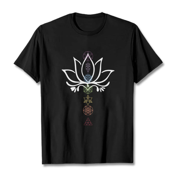Camiseta de geometría sagrada con Buddha Stones y loto - Negro - 2XL - image 1