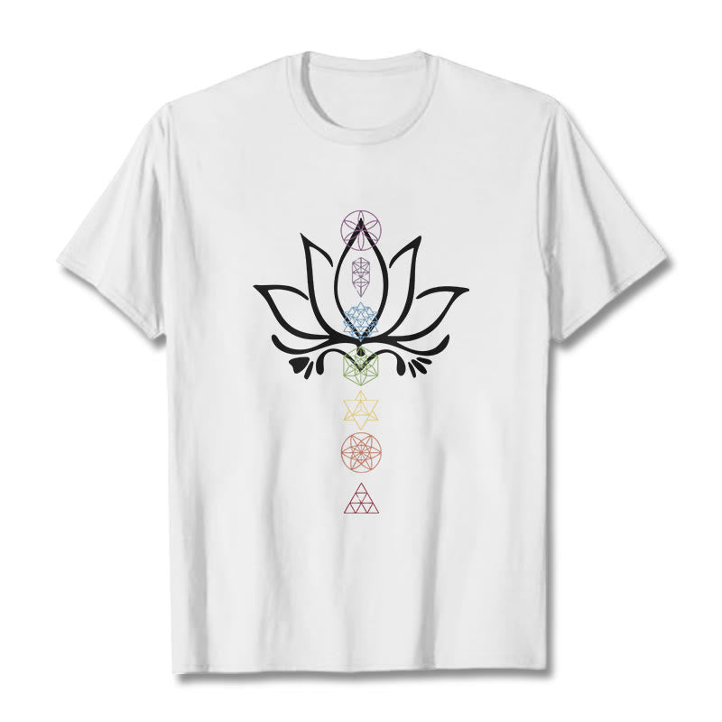 Camiseta de geometría sagrada con Buddha Stones y loto - Blanco - 2XL - image 5