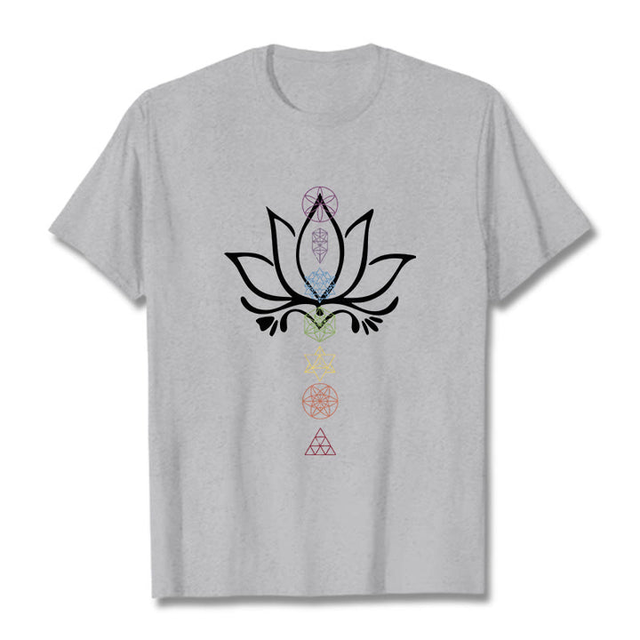 Camiseta de geometría sagrada con Buddha Stones y loto - Gris claro - 2XL - image 19