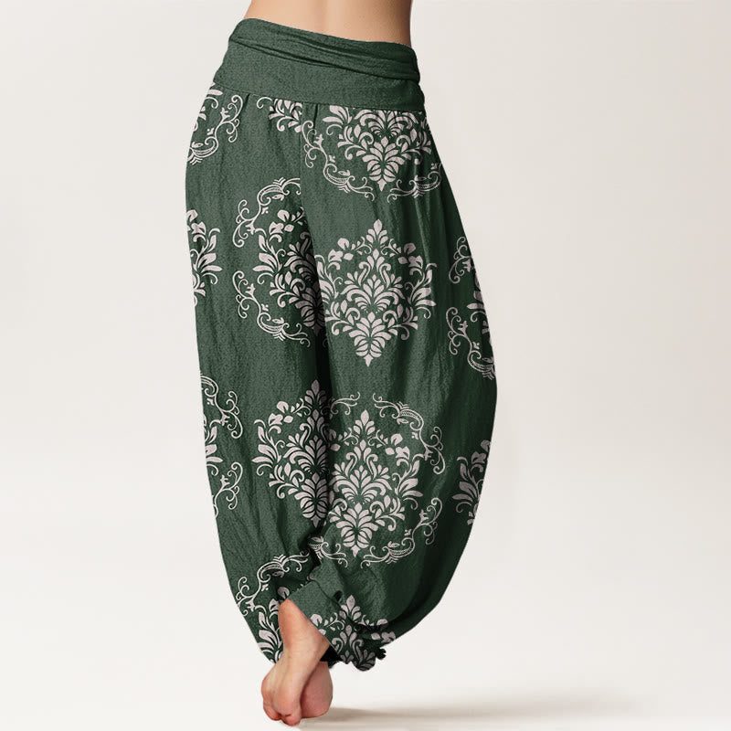 Pantalones harén de cintura elástica para mujer con motivos florales simétricos e informales de Buddha Stones - image 3