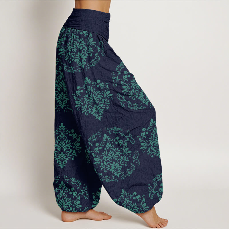 Pantalones harén de cintura elástica para mujer con motivos florales simétricos e informales de Buddha Stones - image 6