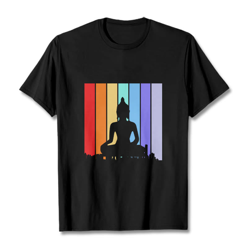 Camiseta arcoíris de Buddha Stones de meditación de Buda - Negro - 2XL - image 1