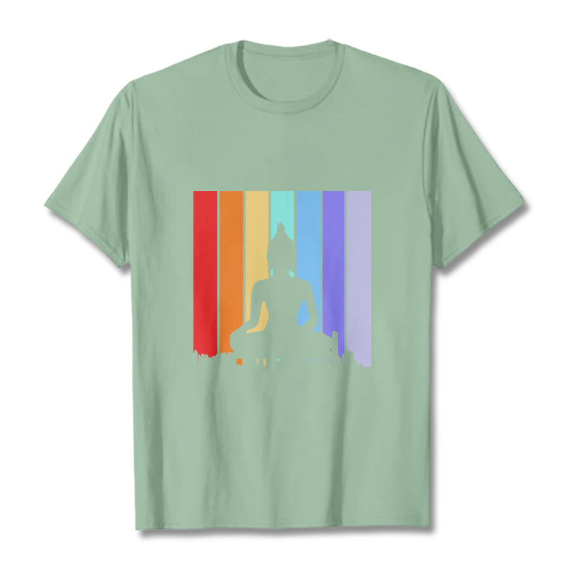 Camiseta arcoíris de Buddha Stones de meditación de Buda - Verde pálido - 2XL - image 14