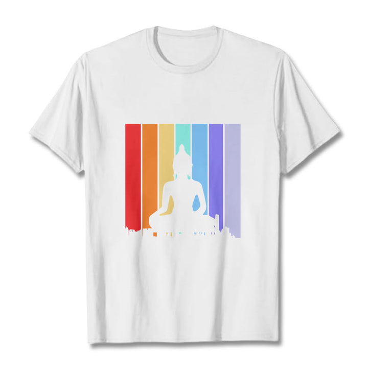 Camiseta arcoíris de Buddha Stones de meditación de Buda - Blanco - 2XL - image 5