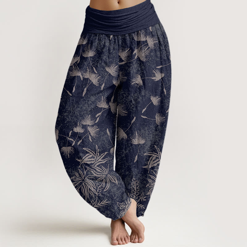 Pantalones harén de cintura elástica para mujer con estampado de semillas de diente de león y plantas de Buddha Stones - Azul medianoche - US22，UK/AU26，EU54 (6XL) - image 1