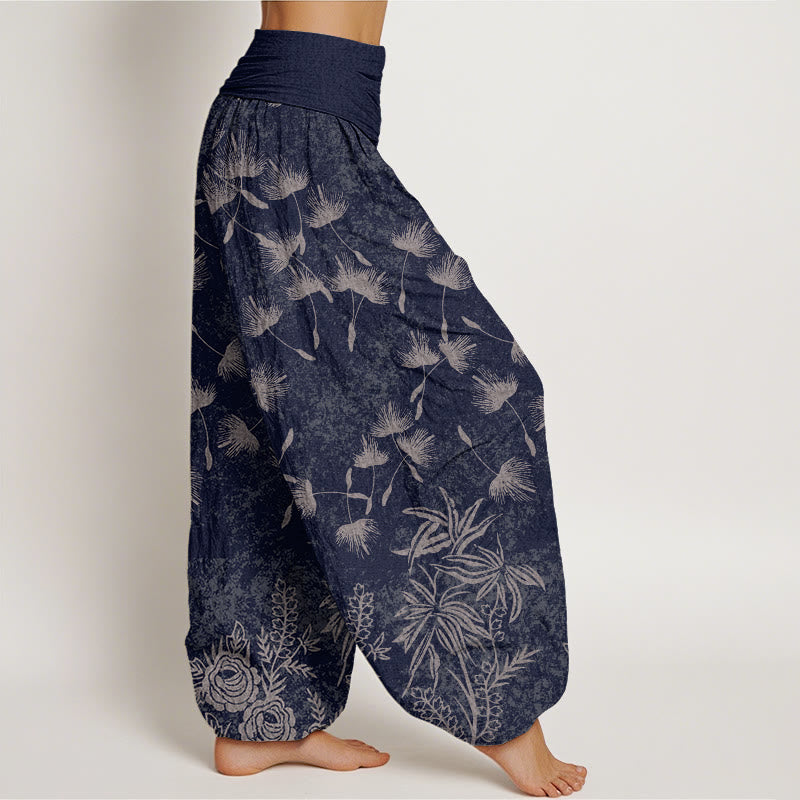 Pantalones harén de cintura elástica para mujer con estampado de semillas de diente de león y plantas de Buddha Stones - image 2
