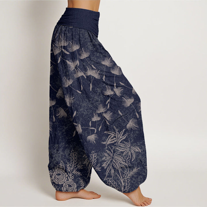 Pantalones harén de cintura elástica para mujer con estampado de semillas de diente de león y plantas de Buddha Stones - image 2