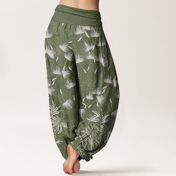 Pantalones harén de cintura elástica para mujer con estampado de semillas de diente de león y plantas de Buddha Stones - image 7