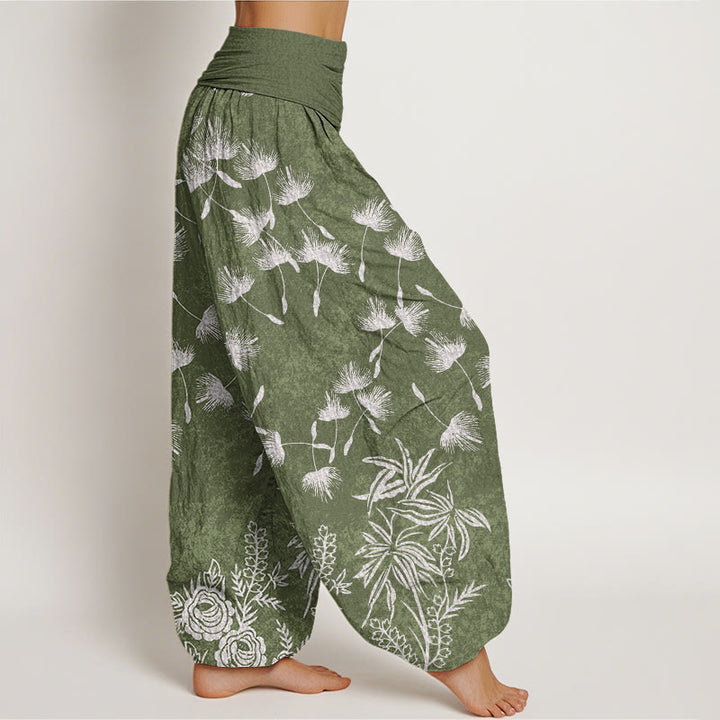 Pantalones harén de cintura elástica para mujer con estampado de semillas de diente de león y plantas de Buddha Stones - image 6