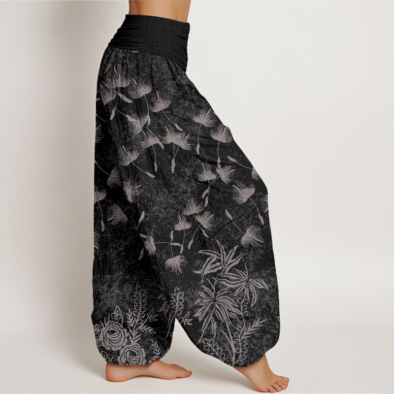 Pantalones harén de cintura elástica para mujer con estampado de semillas de diente de león y plantas de Buddha Stones - image 9