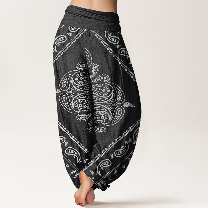 Pantalones harén con cintura elástica para mujer, con estampado floral, hojas y cachemira, estilo casual, Buddha Stones - image 3