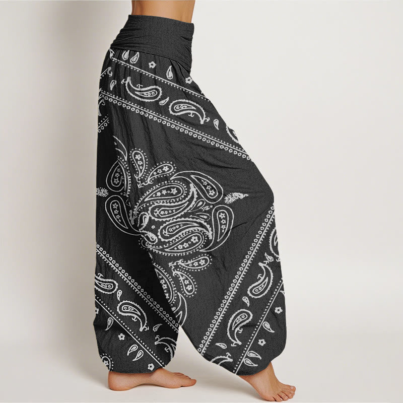 Pantalones harén con cintura elástica para mujer, con estampado floral, hojas y cachemira, estilo casual, Buddha Stones - image 1