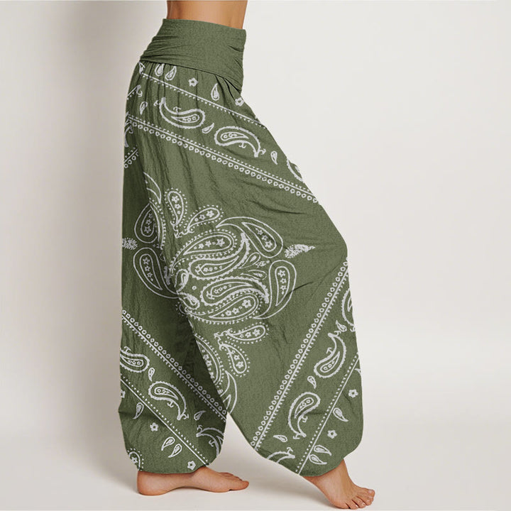 Pantalones harén con cintura elástica para mujer, con estampado floral, hojas y cachemira, estilo casual, Buddha Stones - image 6