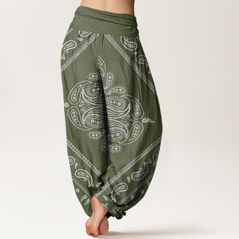 Pantalones harén con cintura elástica para mujer, con estampado floral, hojas y cachemira, estilo casual, Buddha Stones - image 6