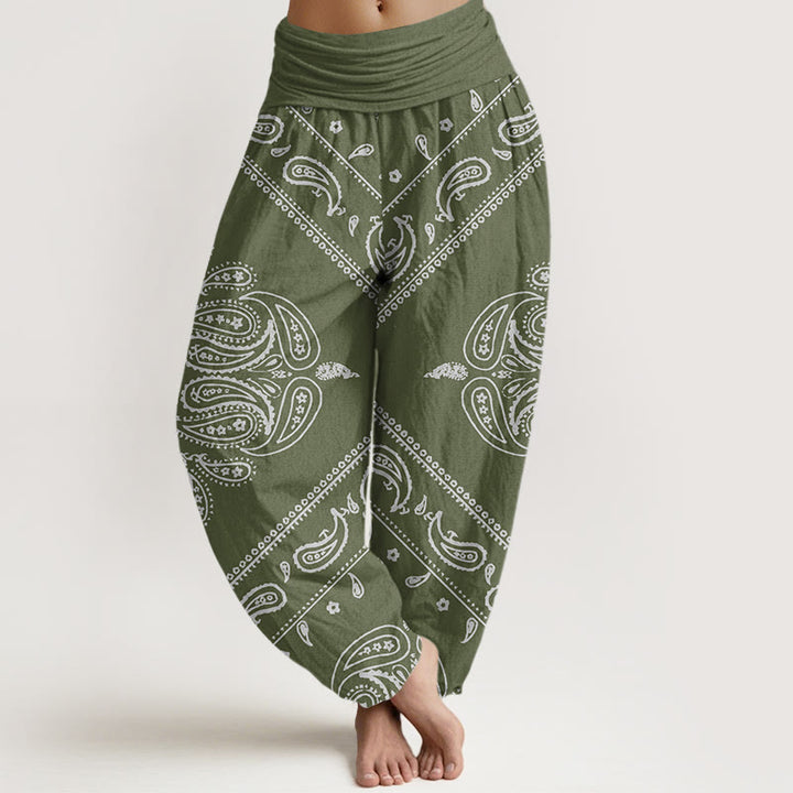 Pantalones harén con cintura elástica para mujer, con estampado floral, hojas y cachemira, estilo casual, Buddha Stones - Verde mar oscuro - US22，UK/AU26，EU54 (6XL) - image 4