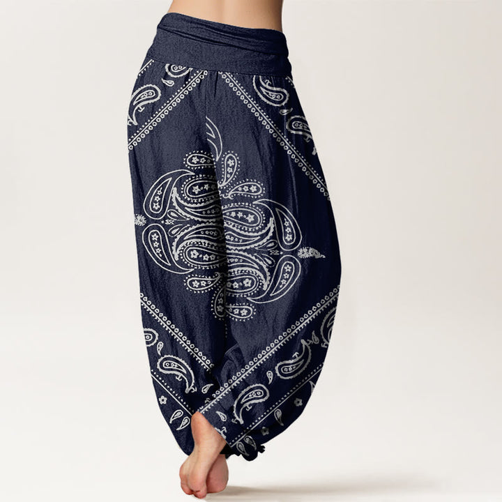 Pantalones harén con cintura elástica para mujer, con estampado floral, hojas y cachemira, estilo casual, Buddha Stones - image 10