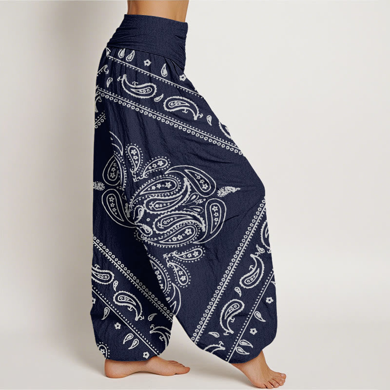 Pantalones harén con cintura elástica para mujer, con estampado floral, hojas y cachemira, estilo casual, Buddha Stones - image 9