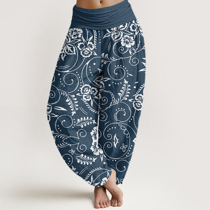 Pantalones harén con cintura elástica para mujer, con estampado floral de vides y piedras de Buddha Stones - Azul oscuro - US22，UK/AU26，EU54 (6XL) - image 1