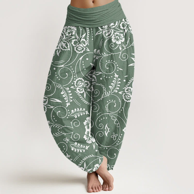 Pantalones harén con cintura elástica para mujer, con estampado floral de vides y piedras de Buddha Stones - Verde mar oscuro - US22，UK/AU26，EU54 (6XL) - image 5