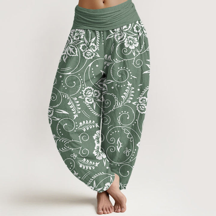 Pantalones harén con cintura elástica para mujer, con estampado floral de vides y piedras de Buddha Stones - Verde mar oscuro - US22，UK/AU26，EU54 (6XL) - image 5