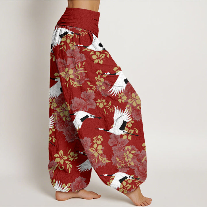 Pantalones harén con cintura elástica para mujer, con estampado de grullas voladoras y flores de cerezo, estilo casual, con Buddha Stones - image 2